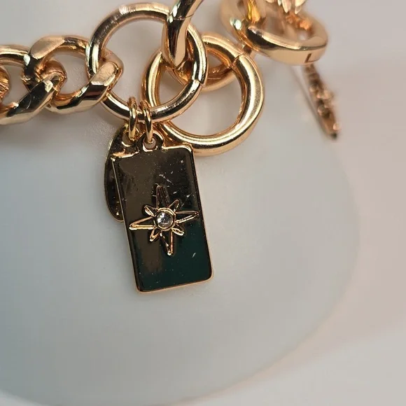 Ettika Starry Charms Gold Chain Bracelet with Star Charm Rhinestones Adjustable - Picture 3 of 11